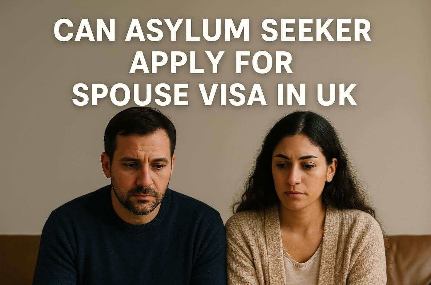 Refugee couple reviewing documents and discussing their future together in the UK after being granted protection.