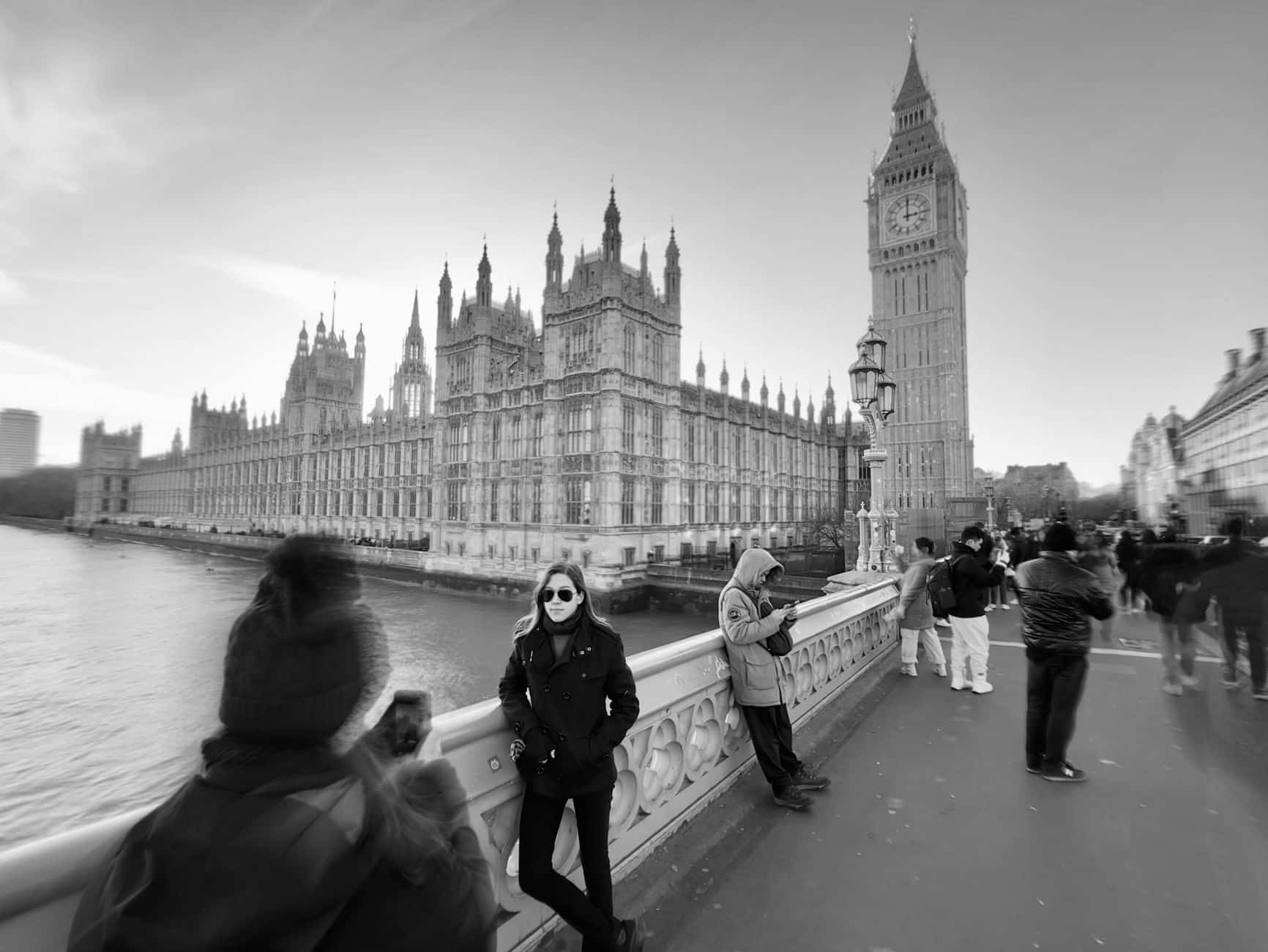Tourists near Westminster and Big Ben after arriving in London on a UK ETA