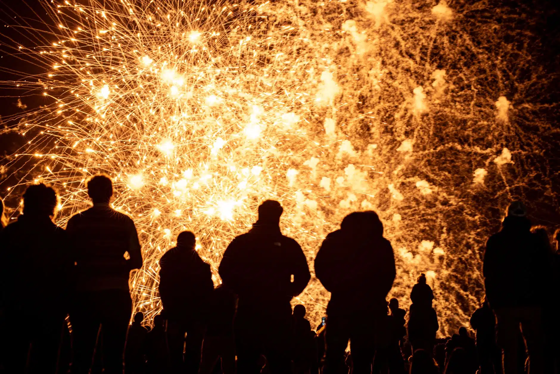Fireworks over Edinburgh Castle during the Hogmanay street party at night